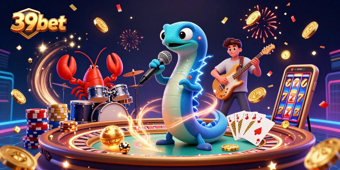Experience the thrilling entertainment of 39bet with vibrant casino elements and dynamic characters.