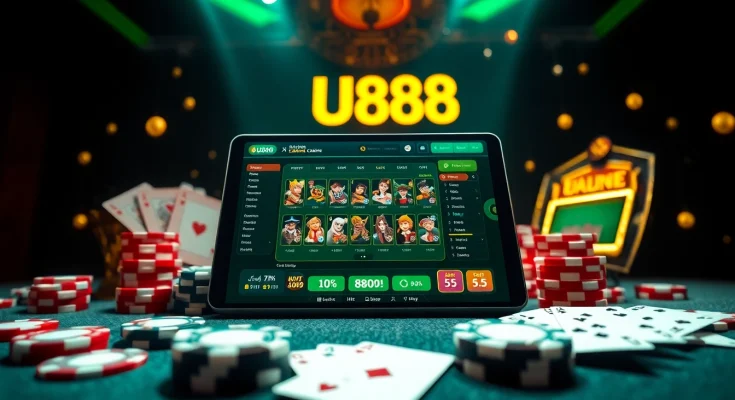 U888 engaging online casino interface with vibrant gaming elements