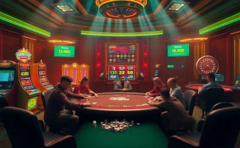 Experience U888 with an electrifying casino scene featuring poker, slots, and roulette.