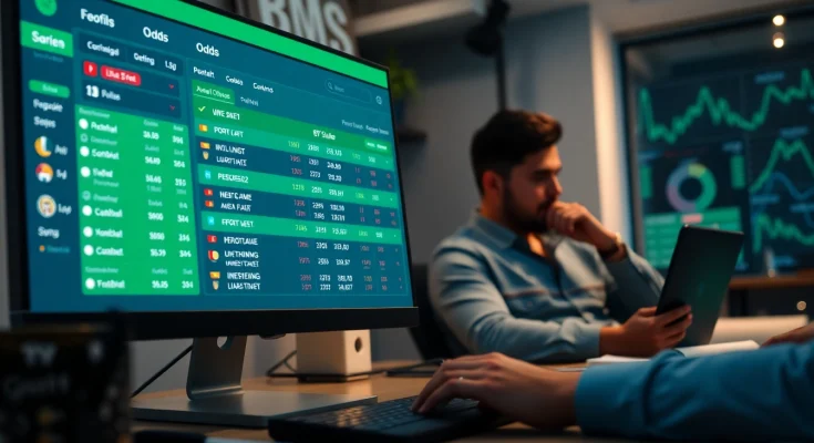 Tỷ lệ kèo nhà cái displayed on a modern digital betting platform with real-time updates, showcasing a dynamic sports betting atmosphere.