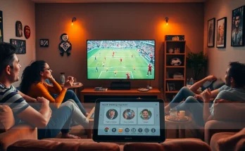 Xoilac TV live streaming football match in a cozy setting, showcasing fan excitement and HD quality.