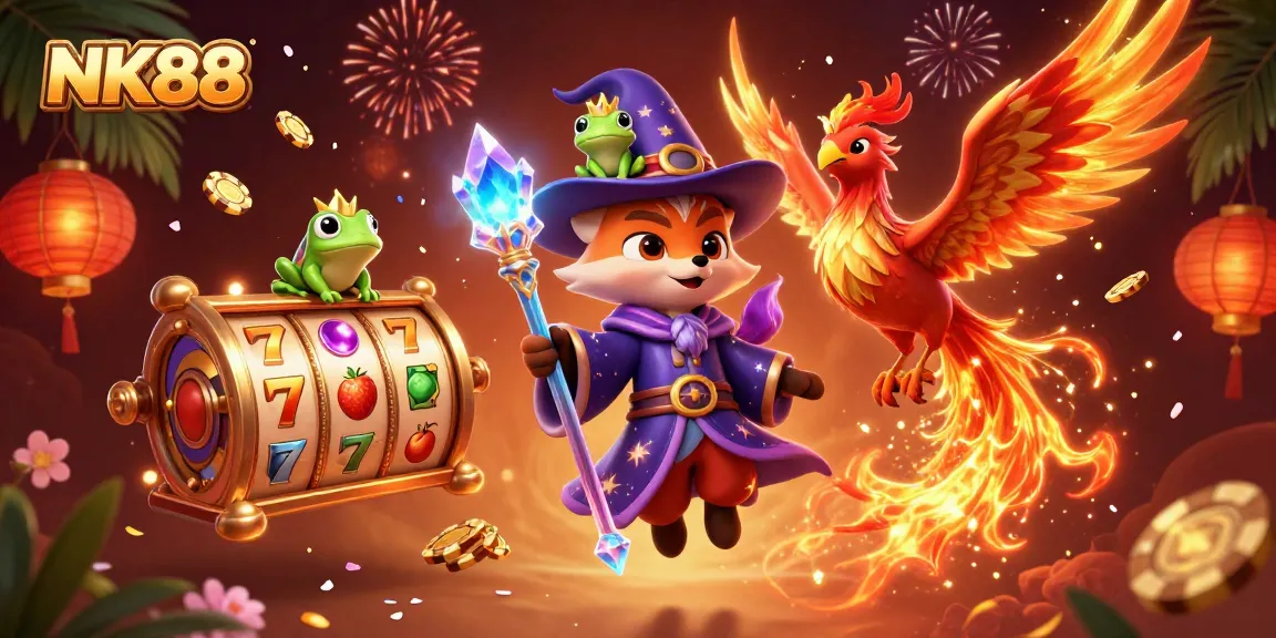 Experience the thrilling ambiance of NK88's vibrant casino with dynamic games and flashing lights.