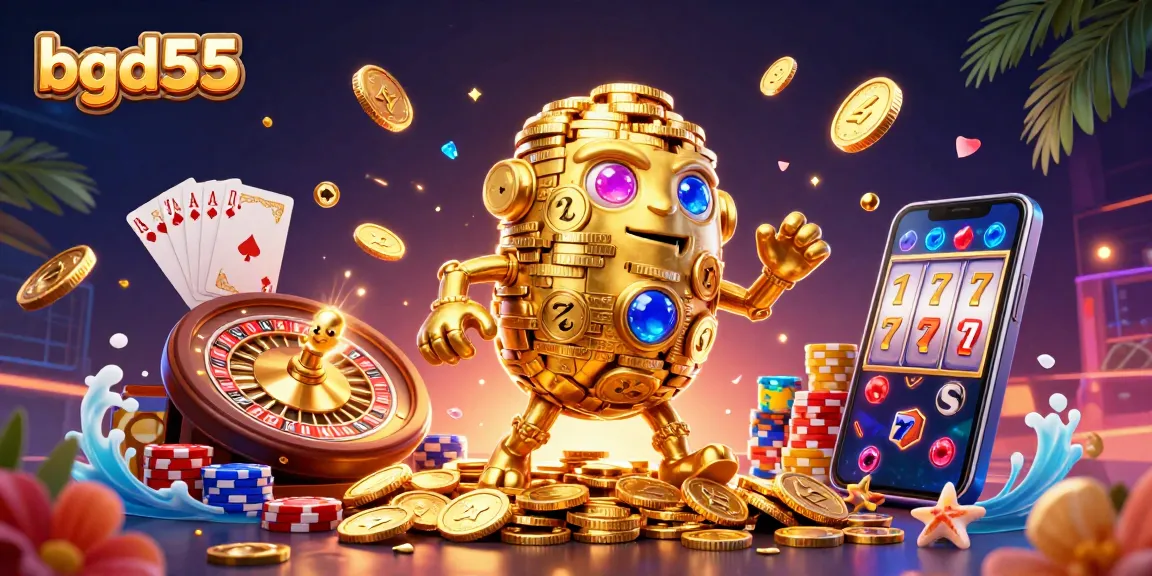 Engage with bgd55's vibrant casino atmosphere featuring a golden golem and dynamic gaming elements.