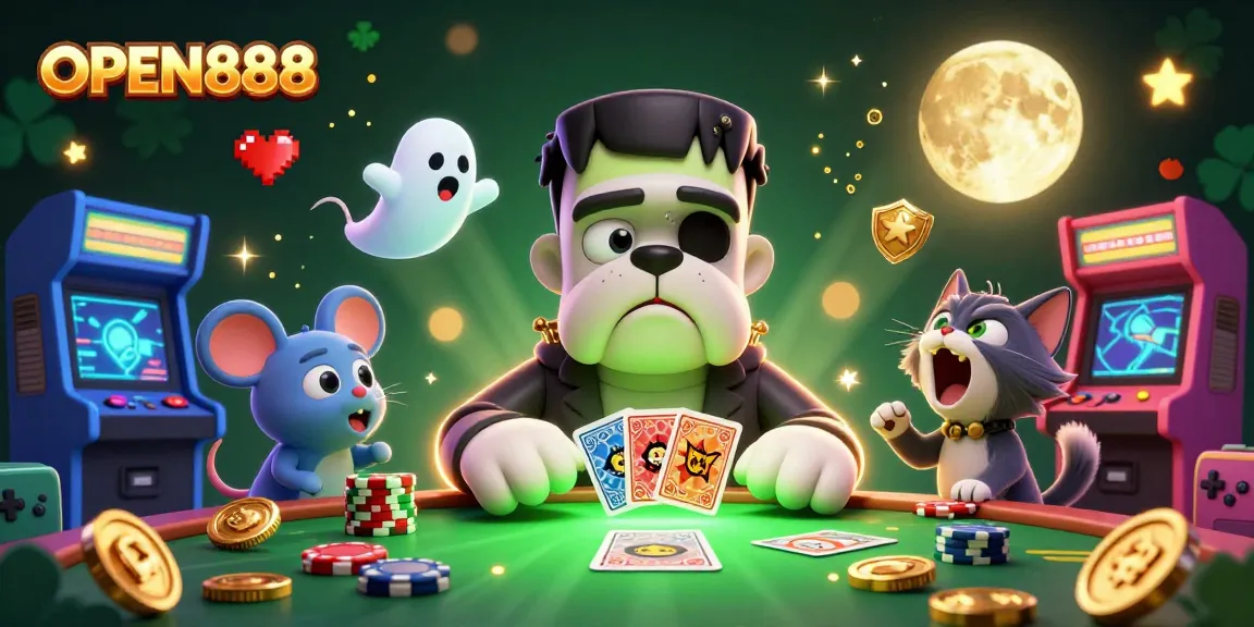 Experience thrilling gameplay at OPEN888, featuring a vibrant 3D casino scene with engaging characters and colorful game elements.